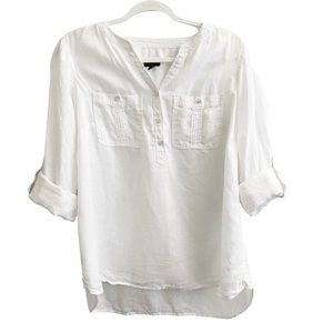 Talbots White Linen Camp Blouse Tee Top Tunic Shirt Plus Size Petit X